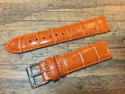高質感-20mm橘棕色替代ck armani hamilton萬寶龍原廠抗過敏,皮底皮面錶帶鱷魚皮紋,不鏽鋼錶扣