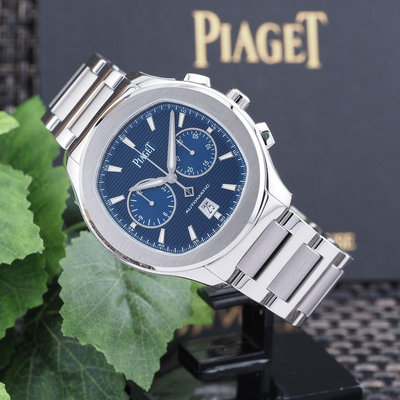 PIAGET 伯爵 Polo 藍面 G0A41006 自動上鏈 42mm 計時腕錶 鏈帶款 P字鏤空秒針
