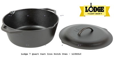 美國LODGE Dutch Oven 7QT(6620CC)12吋集水釘蓋平底荷蘭鑄鐵鍋 L10DOL3 *平行商城*