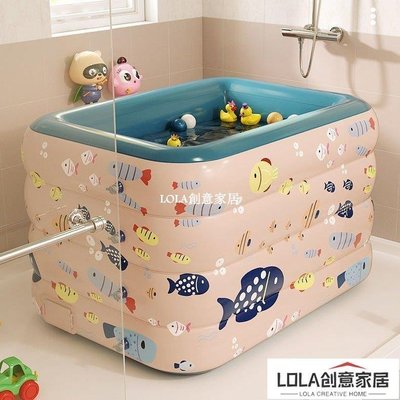 -嬰兒自充氣游泳池家用游泳桶加厚折疊浴缸新生小孩洗澡池