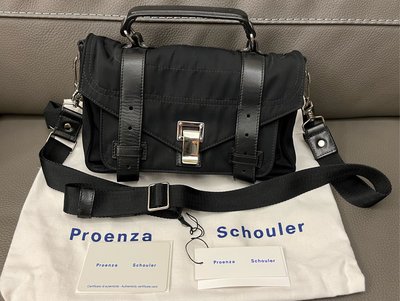 [Proenza Schouler]二手 PS1 TINY NYLON 尼龍拼接皮革 手提/斜背包 （黑色/銀扣）
