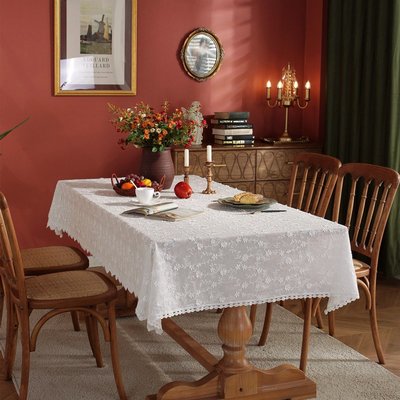 桌巾蕾絲桌布全棉立體白色花朵繡花茶幾臺布餐桌布婚禮裝飾