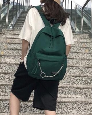 FINDSENSE X 韓國 女款 流行時尚 純色鐵鏈裝飾 大容量 防水 少女帆布包包 學生書包 雙肩包 後背包