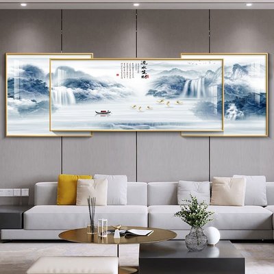 特賣-流水生財客廳裝飾畫新中式大氣高檔掛畫沙發背景墻畫現代簡約壁畫