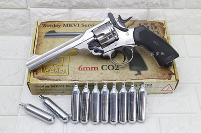台南 武星級 WG MK6 左輪 手槍 全金屬 CO2直壓槍 銀 + CO2小鋼瓶 ( 左輪槍短槍英國折輪風化舊化