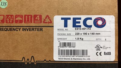 TECO變頻器~免運~東元變頻器~E510-401-H3  1HP三相380V
