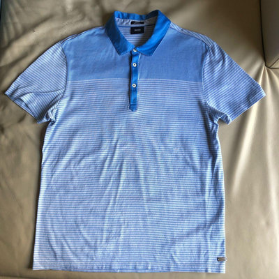 [品味人生2]保證正品Hugo Boss 黑標 絲光棉 藍色 條紋 短袖POLO衫 size XL