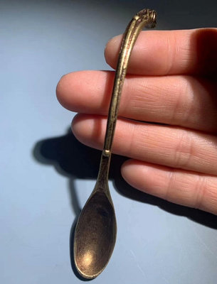 老黃銅小勺子古玩收藏龍頭小勺子香粉勺水盂勺文