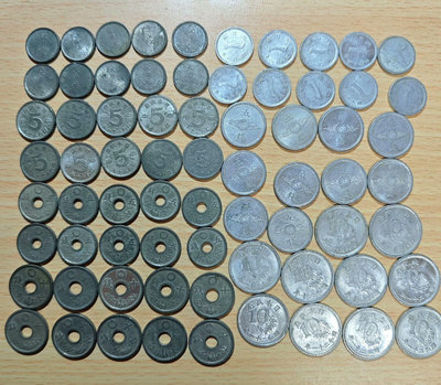 日本二戰時期一錢五錢十錢鋁幣錫幣7種不同，