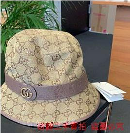 淑静二手 Gucci帽子 古馳新款雙G金扣滿logo印花帆布軟呢帽漁夫帽 576587 遮陽帽