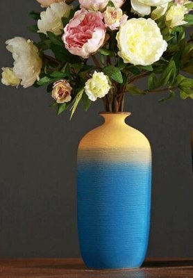 6471A 日式 拼接黃藍色花瓶 陶瓷拉絲花器插花瓶裝飾瓶 簡約磨砂陶瓷瓶居家餐廳擺飾花插