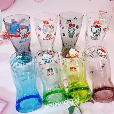 7-11 Hello Kitty 40週年經典玻璃曲線杯一套8個 蝴蝶結立體浮雕 超可愛 玻璃杯 啤酒杯 水杯