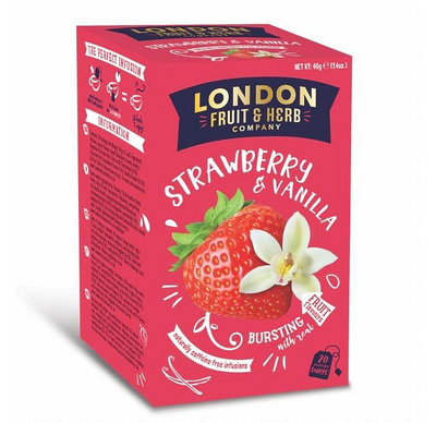 【即享萌茶】英國LONDON芙賀草莓香草茶20茶包/盒（無咖啡因）促銷中