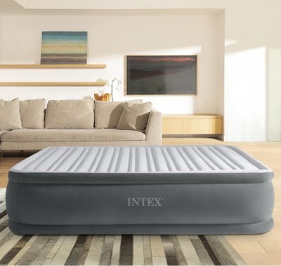 美國INTEX67766 內置電泵灰白雙層單人線拉空氣床植絨充氣床墊