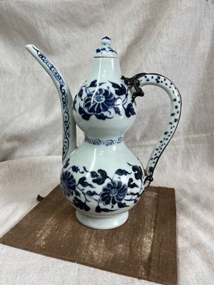早期收藏老件瓷器青花花卉紋葫蘆型茶壺水壺酒壺擺件