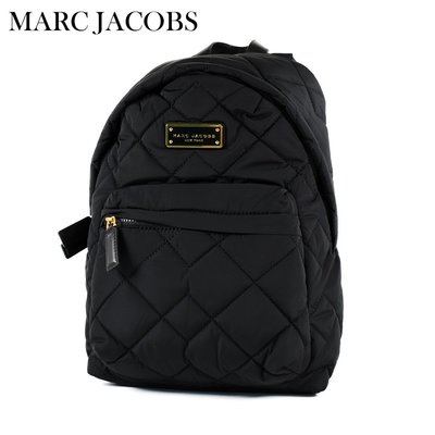 美國正品 MARC JACOBS 鐵牌LOGO菱格縫線拉鍊後背包-黑色【現貨】