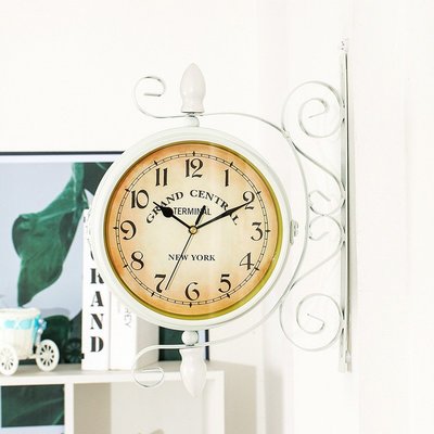 歐式復古創意家居白色壁鐘表double side clock雙面掛鐘掛鐘