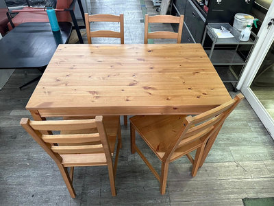 吉田二手傢俱❤IKEA松木餐桌椅組 松木 實木 餐桌 餐桌椅 咖啡桌  咖啡椅 仿古染色 1桌4