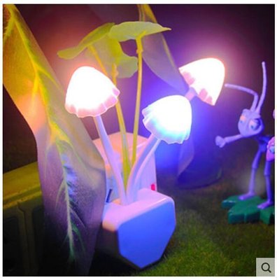 【婷婷小屋】led小夜燈 感應蘑菇盆栽七彩燈 光控感應 燈蘑菇燈節能創意插電