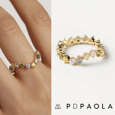 PD PAOLA 西班牙時尚潮牌 滿鑲拉長石戒指 灰色X冰綠X冰黃X白色 APRIL GOLD