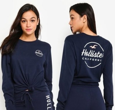 HCO Hollister 海鷗 長袖 T恤 女生 前後圖騰 藍色