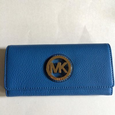 【芝加哥美國代購 】Michael Kors MK 真皮扣式長夾 皮夾 藍色(含運3680)
