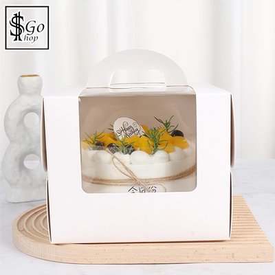 巴斯克 蛋糕盒 手提 生日蛋糕盒 8吋 純白 手提托盤蛋糕盒 奶油蛋糕盒 烘焙 起司蛋糕盒 【N270】shop go