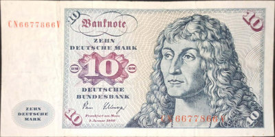 1980年德國10馬克紙幣，流通品相，品相如圖，按圖發貨
