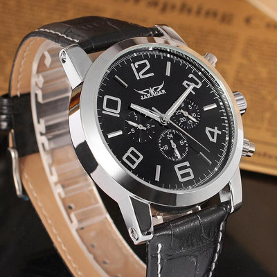 現貨男士手錶腕錶2017熱賣 jaragar 男士時尚潮流鏤空機械錶 皮質 自動機械錶