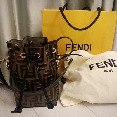 【二手】FENDI水桶包 Mon Tresor FF logo mini 迷你 小款 皮革小水桶包 咖啡色