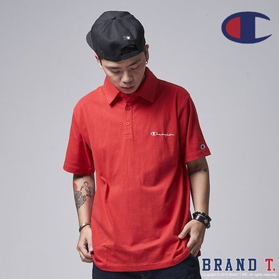 【Brand T】日版 CHAMPION POLO TEE C3-P306 紅色*刺繡*草寫*LOGO*短袖*POLO衫