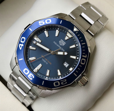 TAG HEUER Aquaracer 藍色面錶盤 銀色不鏽鋼錶帶 石英 男士手錶 WAY101C.BA0746 豪雅 競潜 300M