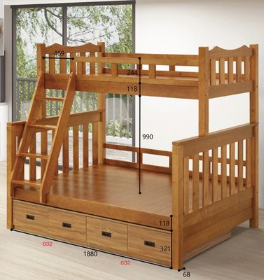 ☆[新荷傢俱] W 155☆樟木色5尺雙層床 上下床 單人床 實木床架