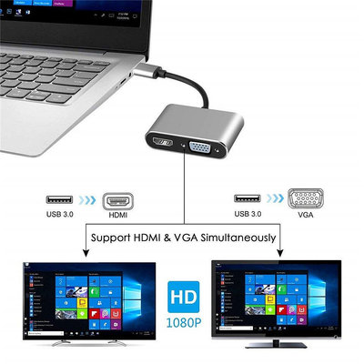 全館免運 USB3.0轉 HDMI VGA 轉換器二合一usb擴展塢高清1080P分屏器免驅 可開發票