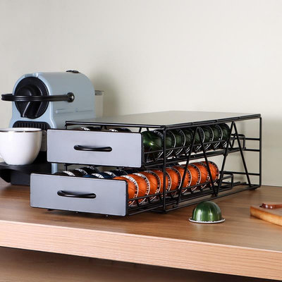 家居收納 金屬多功能咖啡膠囊收納架 雙層咖啡架抽屜收納盒