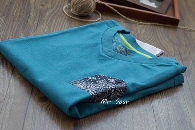 【Mr. Soar】夏季新款 韓國style男生日式造型口袋藍色短袖T恤上衣 大童 親子裝 大人可穿 現貨 B516