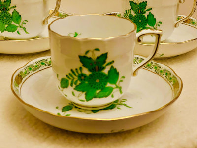 Herend 名瓷 印度異域之花綠色經典限量系列  茶杯盤俎 一杯一盤 定價12000