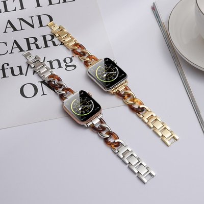 新款樹脂 適用蘋果手表Apple Watch123456代 牛仔鍊錶帶  iWatch SE 6/5不銹鋼鏈帶 樹脂錶帶