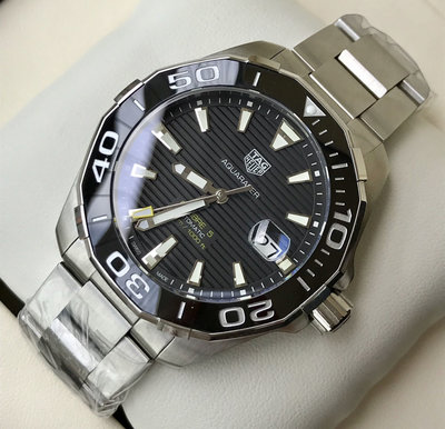 TAG HEUER Aquaracer Calibre 5 黑色面錶盤 銀色不鏽鋼錶帶 男士 自動機械錶 WAY201A.BA0927 豪雅 競潜 300M