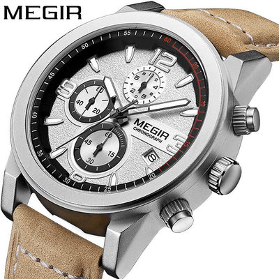 手錶男 加工定制美格爾MEGIR男士腕錶 熱銷男錶三眼夜光防水運動手錶2026