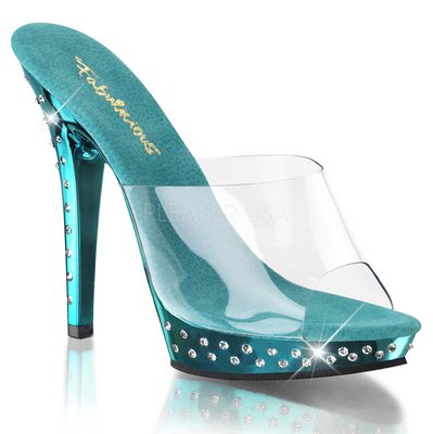 Shoes InStyle《五吋》美國品牌 FABULICIOUS 原廠正品水鑚透明金屬鍍鉻高跟拖鞋 出清 特價『藍色』