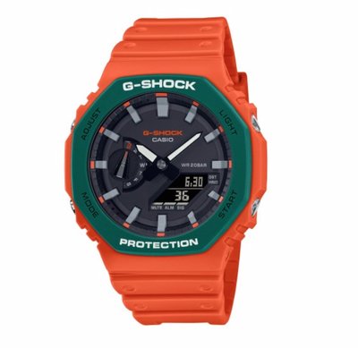 CASIO 卡西歐 G-SHOCK 農家橡樹雙顯手錶(橘綠色) /GA-2110SC-4