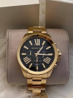 MICHAEL KORS Straps 黑色面錶盤 金色不鏽鋼錶帶 石英 三眼計時 男士手錶 MK8766