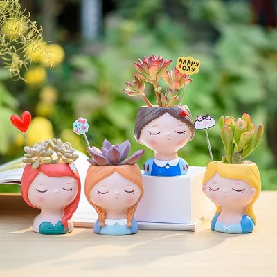 卡通童話女孩創意樹脂多肉園藝花盆 桌面景觀綠植花器
