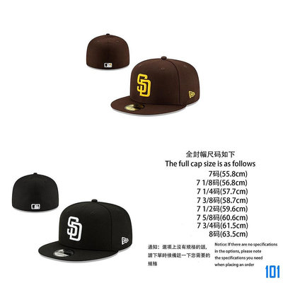 街頭集市MLB San Diego Padres 教士隊棒球帽 男女通用 平沿帽 嘻哈帽 運動帽 時尚 全封閉帽子 尺寸帽