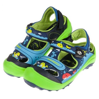 童鞋(16~20公分)GP小鯨魚磁扣式藍綠色橡膠兒童護趾涼鞋G9M19BB