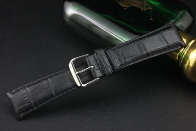艾曼達精品~21mm收16mm 義大利進口高級感加厚款真皮壓鱷魚皮紋錶帶,armani紳士錶機械錶,黑