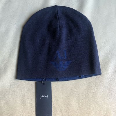 [熊熊之家3]保證全新正品 Armani Jeans  AJ  黑底 藍Logo  毛帽 針織帽  義大利製 男女適合