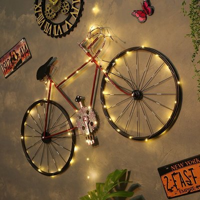 熱銷 擺件自行車模型 創意咖啡廳壁掛 歐式吧書房仿真鐵藝墻面裝飾工藝品 可開發票