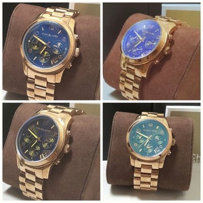 MICHAEL KORS MK玫瑰金色不鏽鋼錶帶 湛藍變色 石英 三眼計時手錶 MK5940